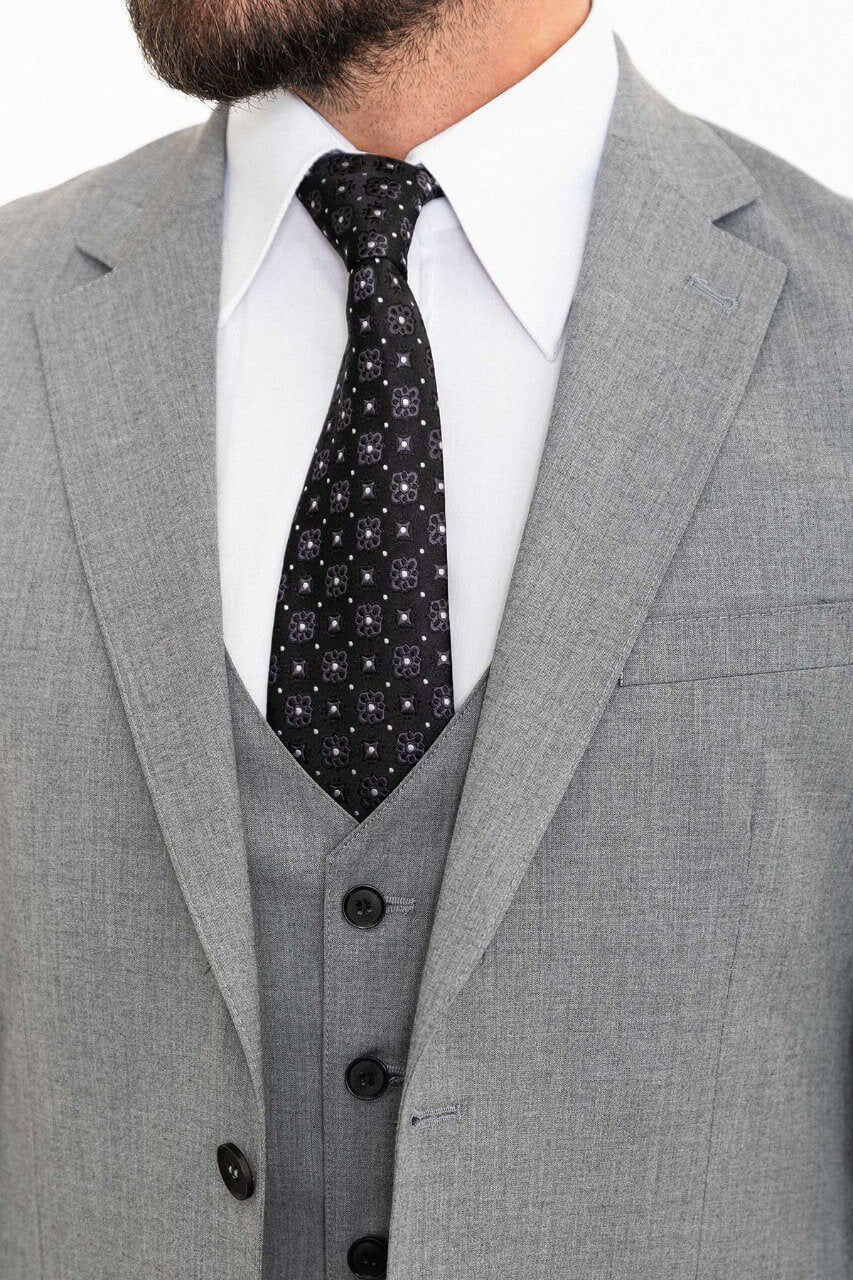 Light Gray Modern Slim Fit Three-Piece Suit