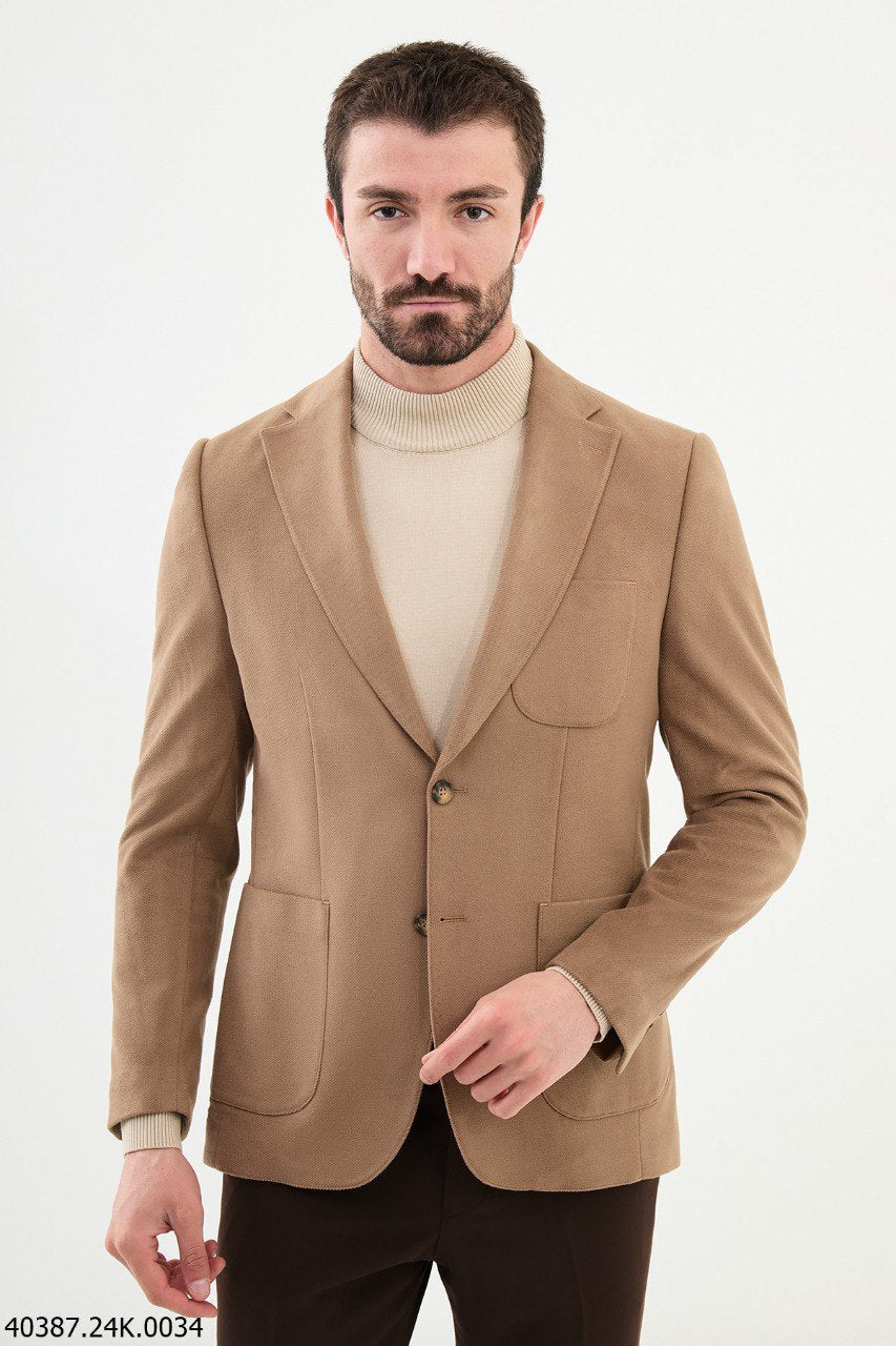 Beige Slim Fit Casual Jacket
