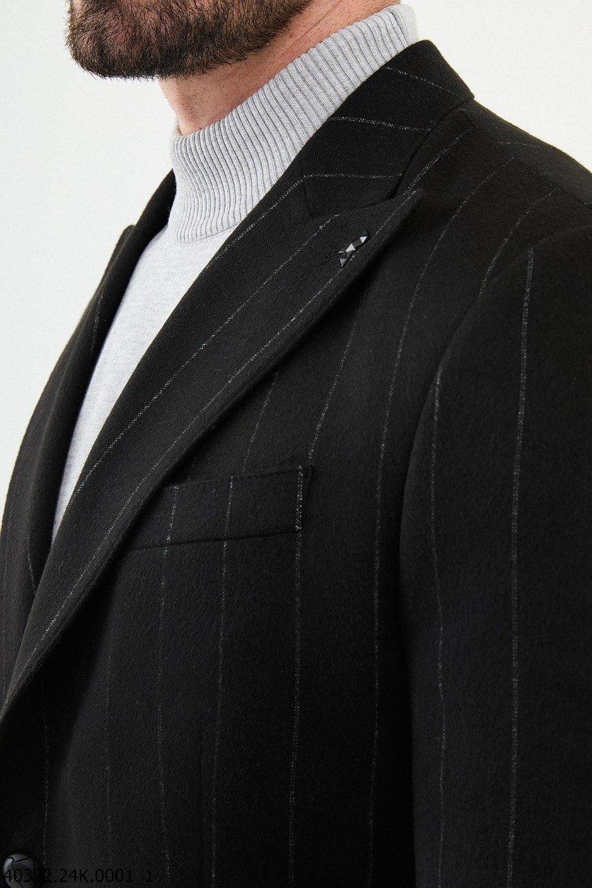 Black Pinstripe Slim Fit Casual Jacket