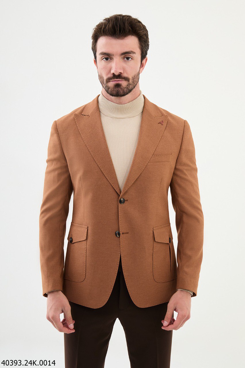 Camel Slim Fit Two-Button Casual Jacket