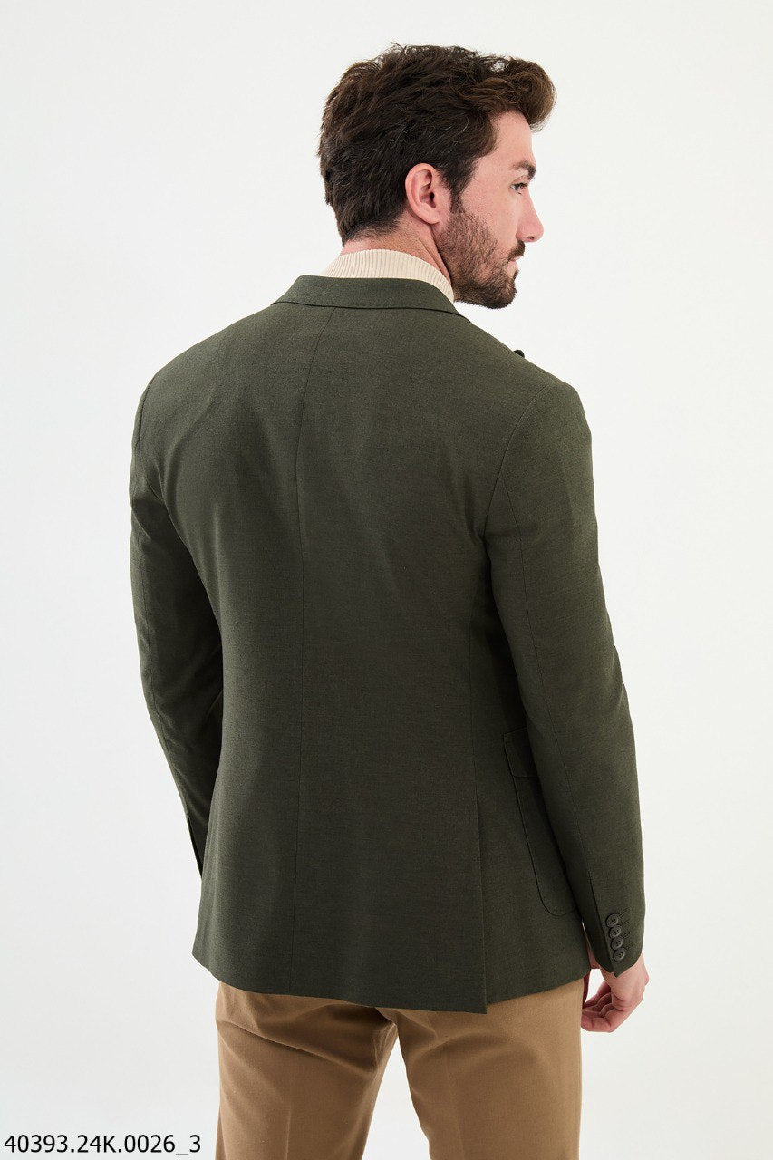Green Slim Fit Two-Button Casual Jacket