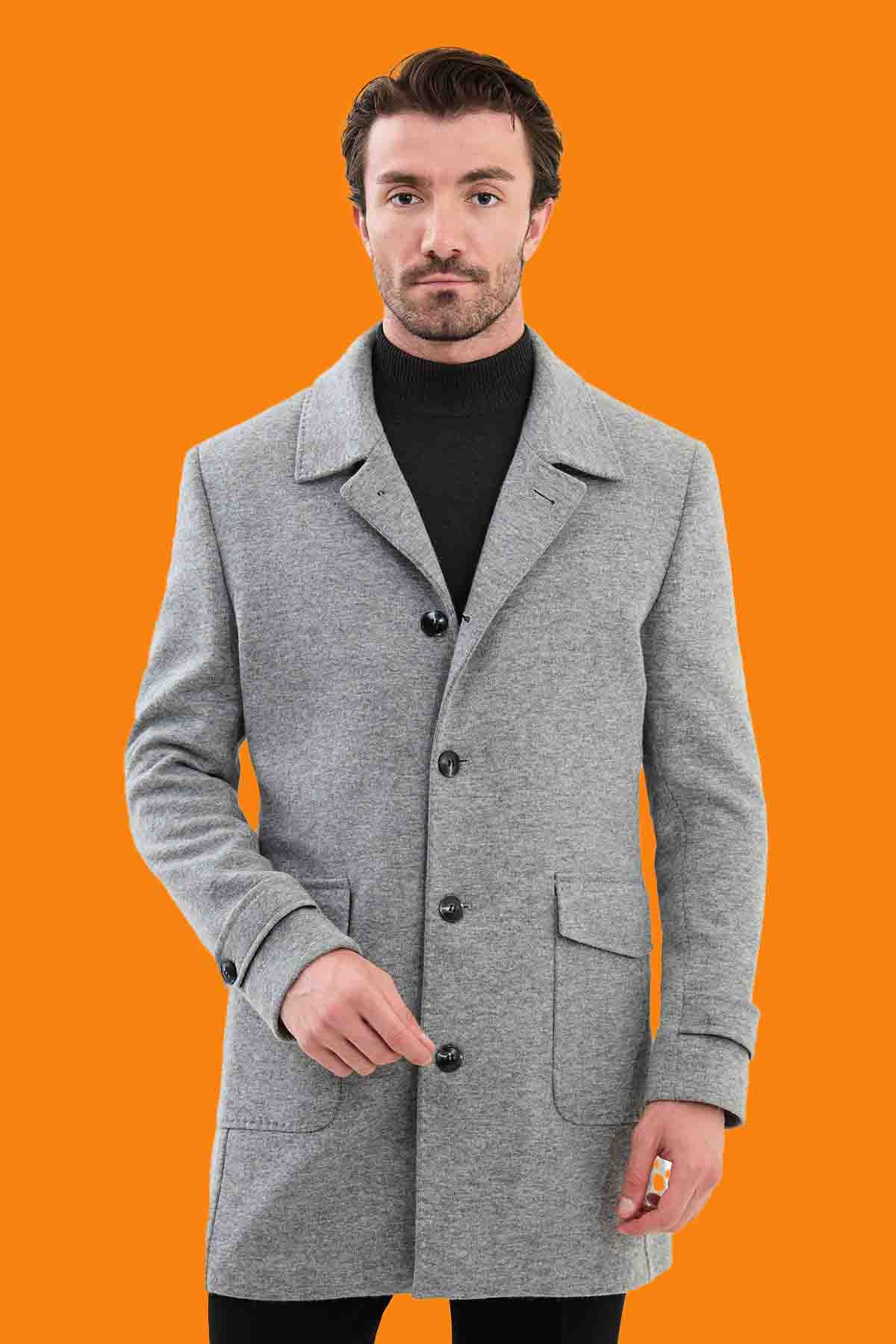 Men's Slim Fit Gray Single Breasted Pea Coat