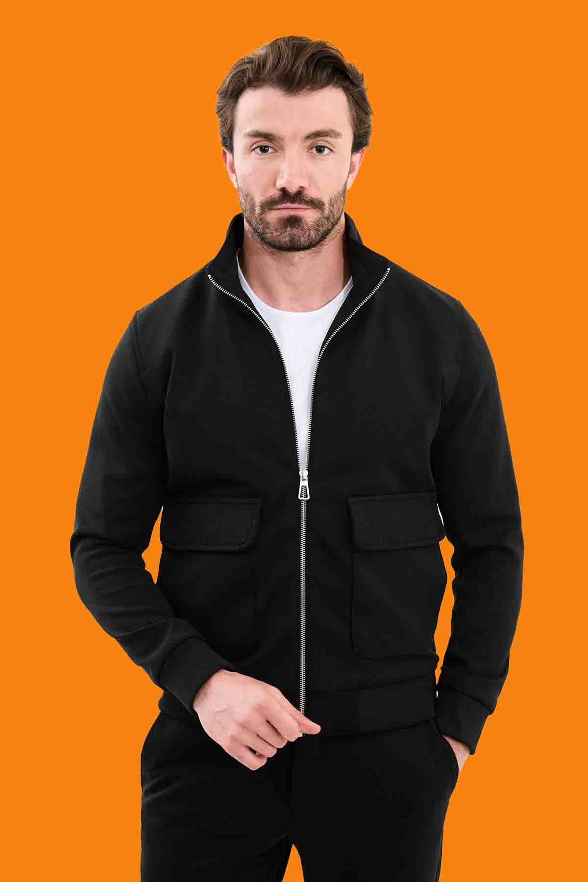 Black Slim Fit Knitwear Zip-Up Cardigan Jacket