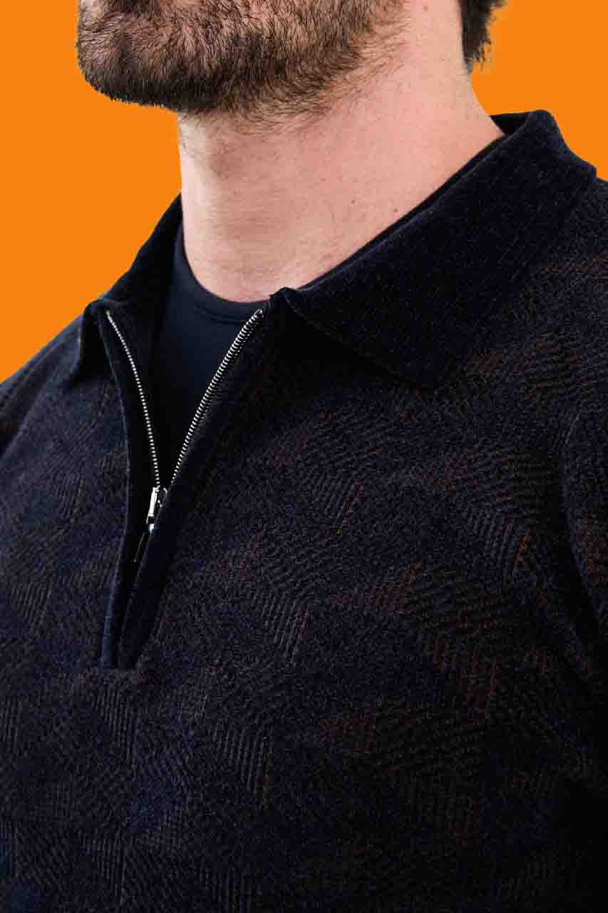 Men's Navy Slim Fit Knit Half-Zip Polo Sweater