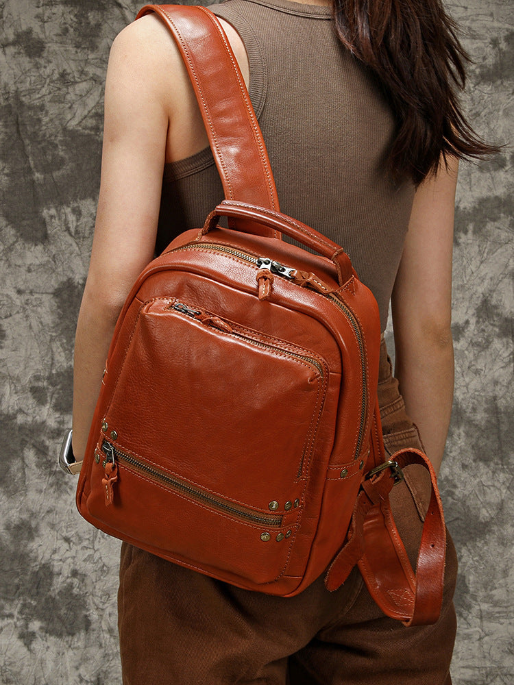 Cowhide Water-Resistant Polished Backpack - Unisex