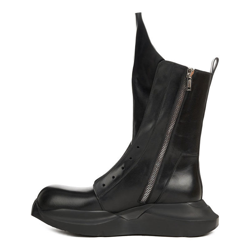 Men's Leather Zipper Motorcycle Boots - Medium Heel