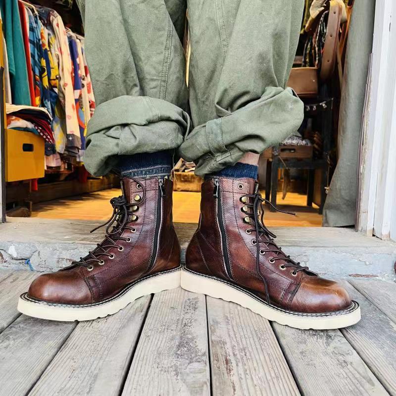British Plus Velvet Leather Mid-Top Boots Coffee
