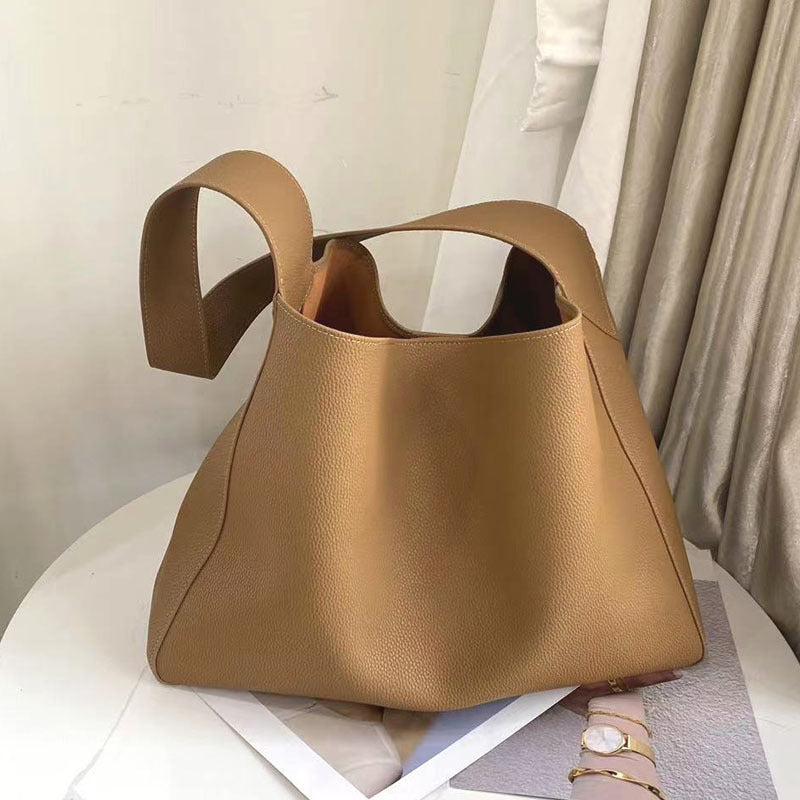 Women's Large Genuine Leather Bucket Bag - Street Style