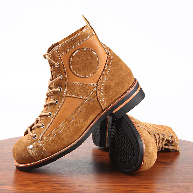 Men's Leather Paratrooper Work Ankle Boots - Orange Lace-Up