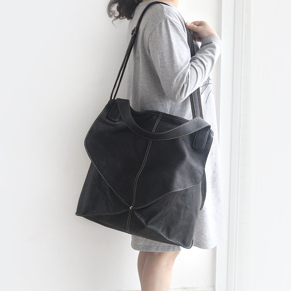 First Layer Cowhide Large Geometric Stitch Bag