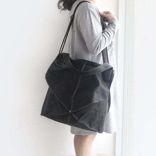 First Layer Cowhide Large Geometric Stitch Bag