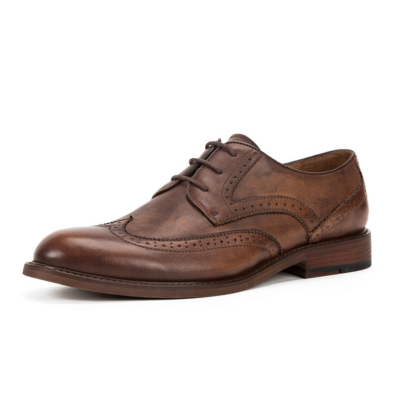 Vintage Carved Men’s Derby Leather Shoes, Coffee/Brown