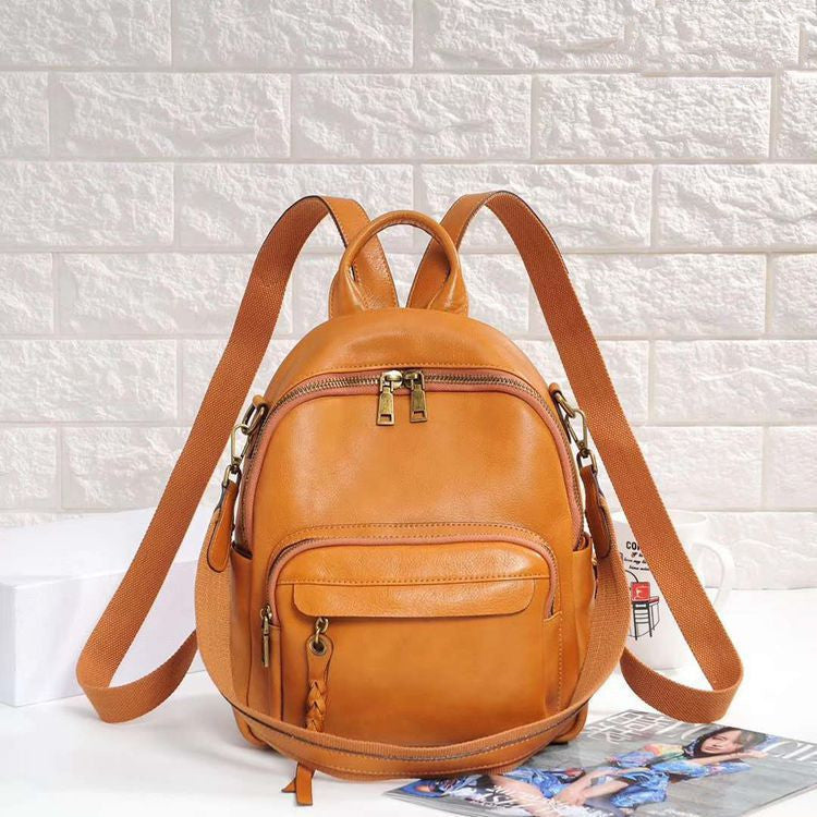 Retro Soft Two-Layer Cowhide Leather Backpack