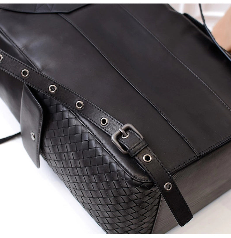 Fashion Men's Braided Cow Leather Large Backpack