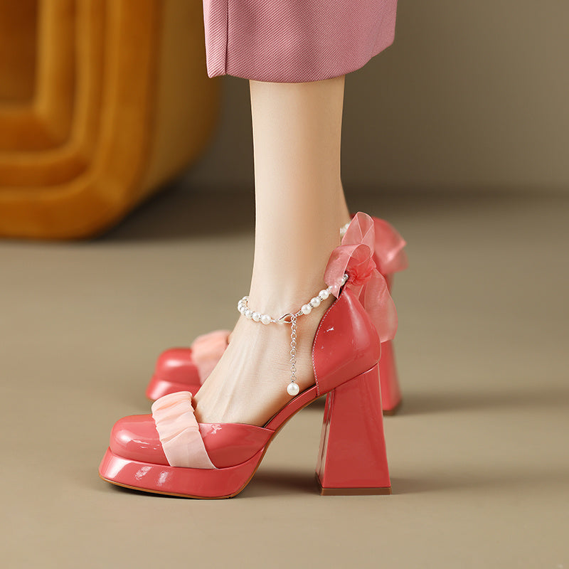 Baotou Chunky Heel Mary Jane Real Leather Shoes