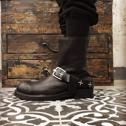Rivet Black Punk Martin Boots with Thick Sole Zipper