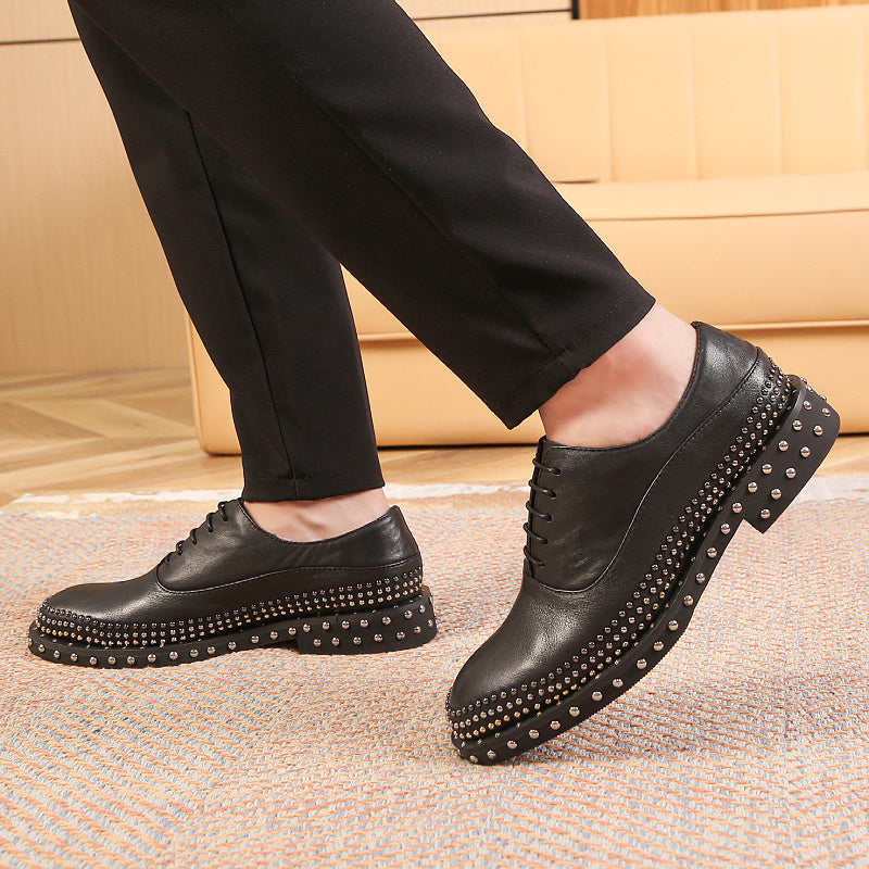British Men's Business Formal Leather Shoes, Rivet Detail