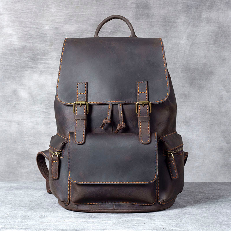 Men’s Handmade Crazy Horse Leather Backpack, 20L