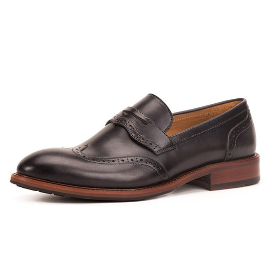 Handmade Men’s Leather Brooch Carved Loafers