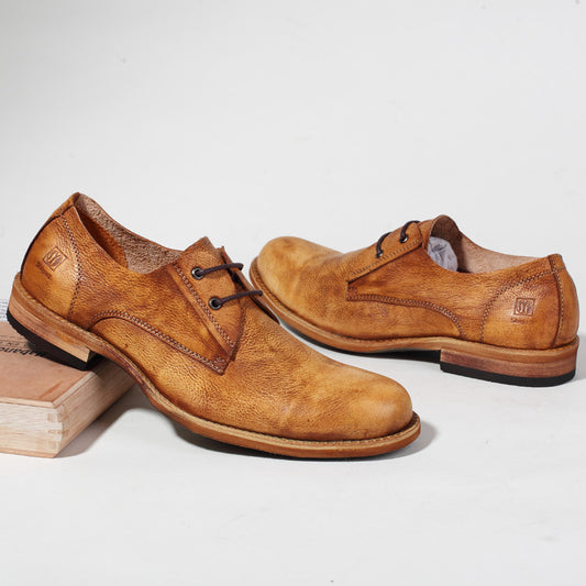 Retro Brogue Men's Leather Shoes, Carved, Light/Dark Brown