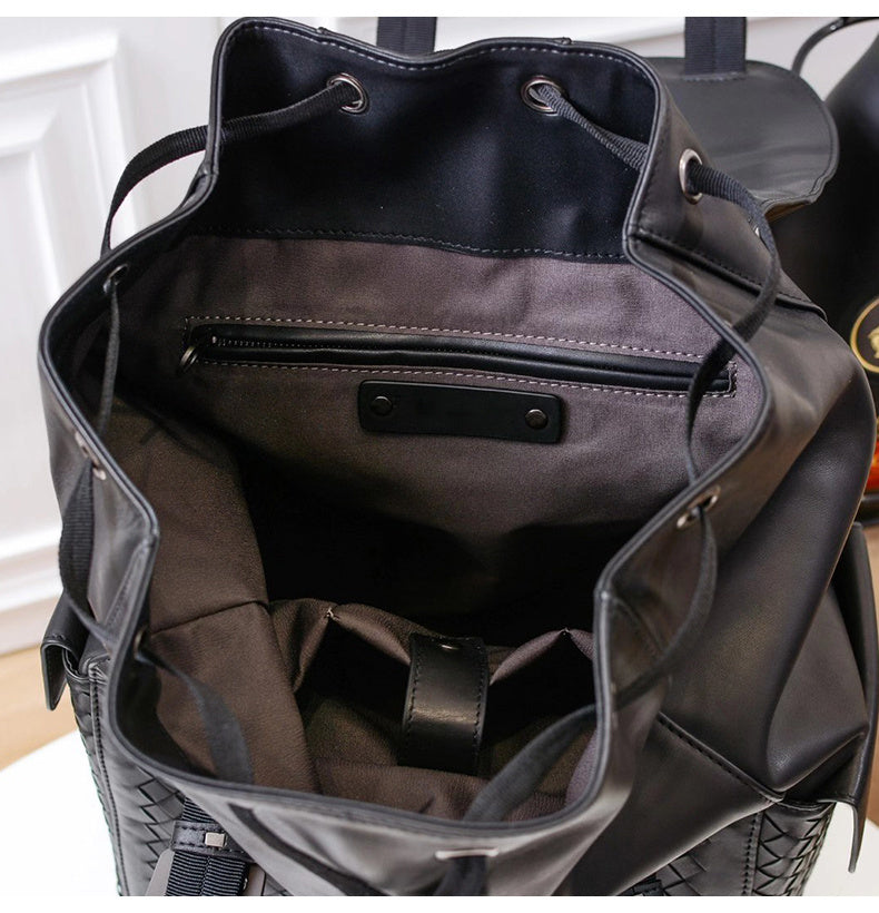 Fashion Men's Braided Cow Leather Large Backpack