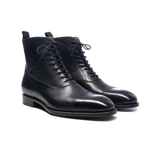 Men's English Last Carved Martin Oxford Boots, Black