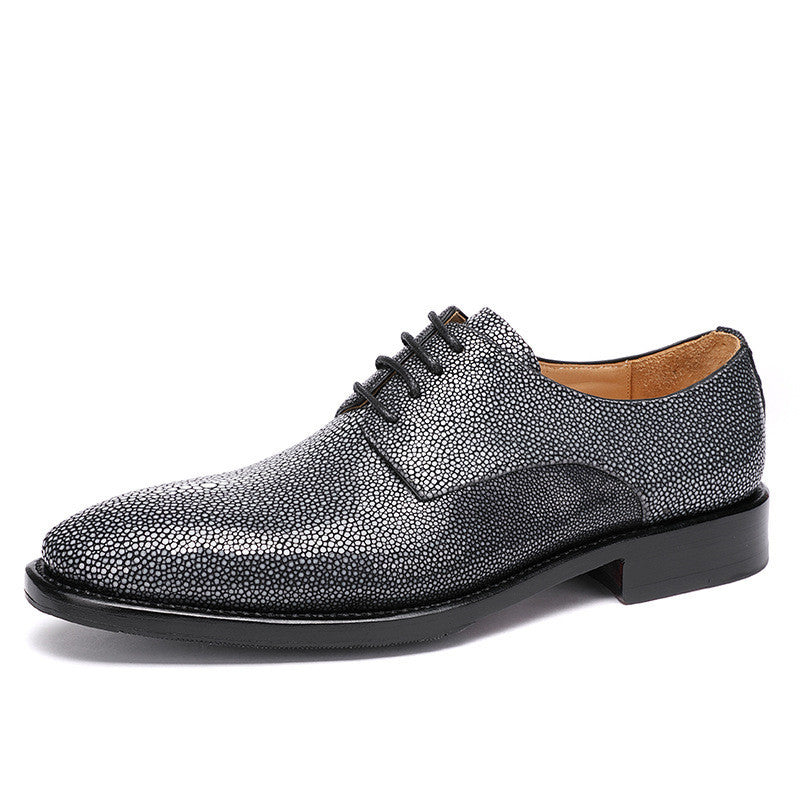 Silver Pearl Fish Skin Men's Lace-Up Leather Shoes