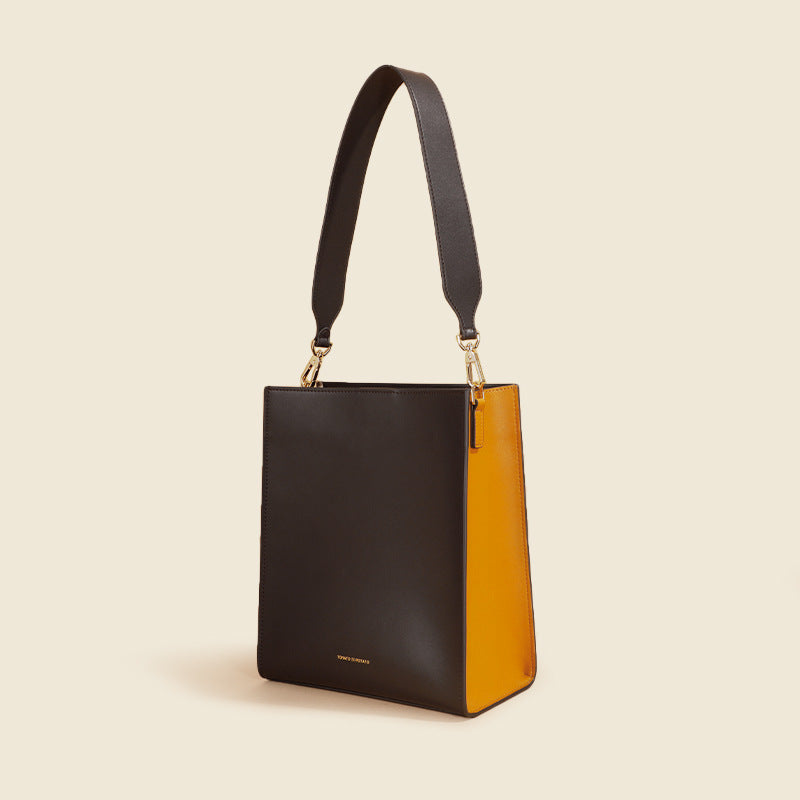 Women's Leather Bag with Wide Contrast Shoulder Straps