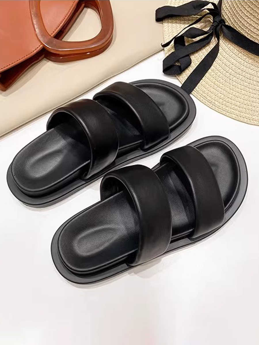 Genuine Leather Candy-colored Flat Slippers