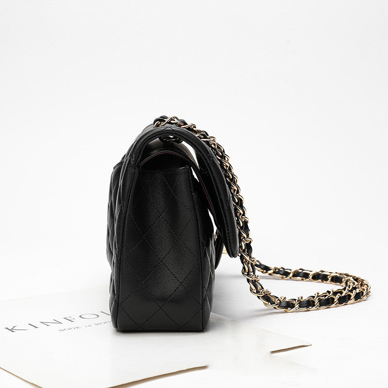 Women’s Black Sheepskin Diamond Chain Shoulder Bag