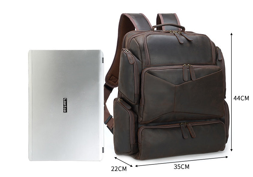 Retro Crazy Horse Genuine Leather 17" Men's Backpack