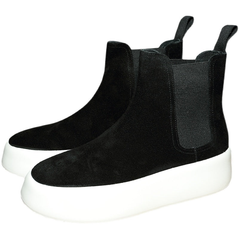Men's Leather Height Increasing Boots | Round Toe, Black