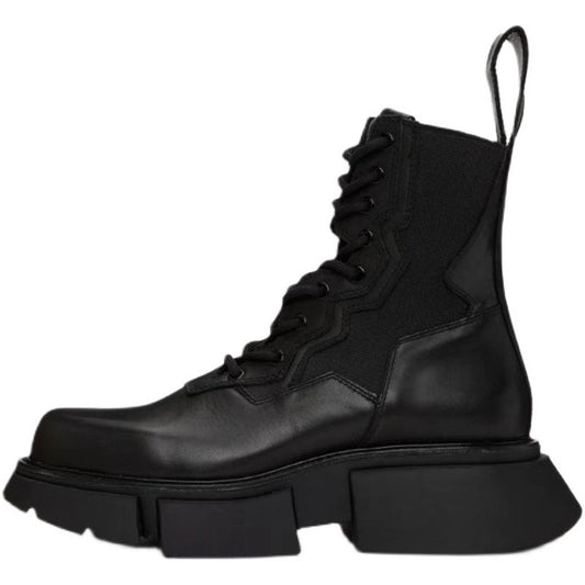 Men's Leather Short Martin Boots, Thick Sole, Black