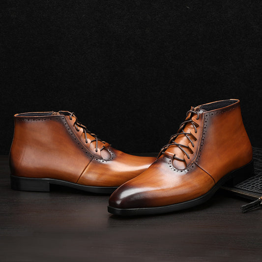 Men's Retro Leather High Top Martin Boots Black/Brown
