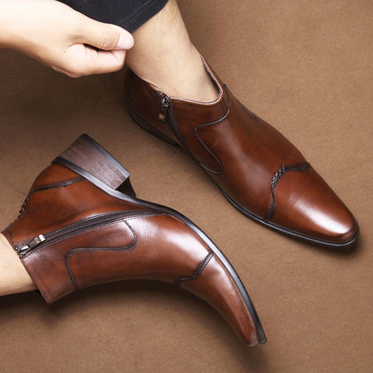 Men's Korean Style Martin Boots, Leather, Thick Heel