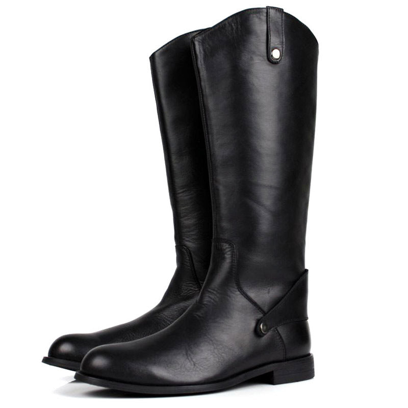 Men's Long Cowhide Knight Martin Boots, Leather, Black