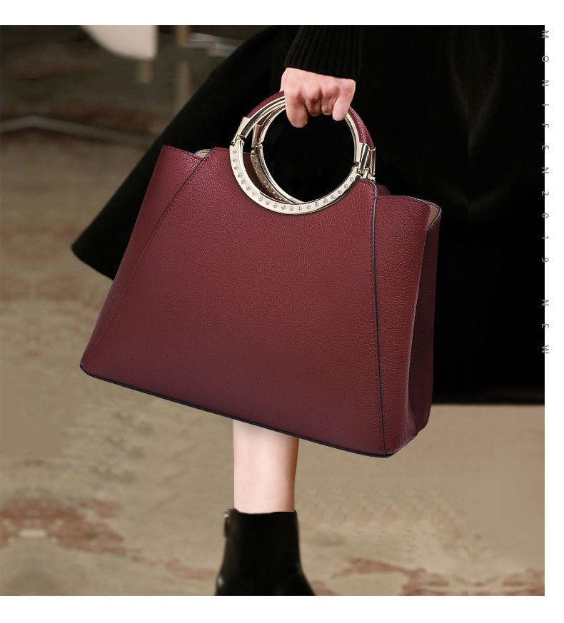 Middle-aged Lady Soft Cowhide Vertical Ladder Handbag