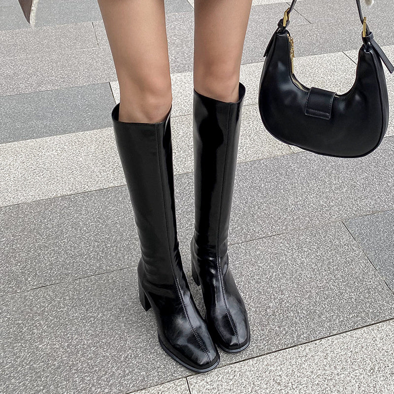 Women’s Genuine Leather High Tube Boots with Zipper