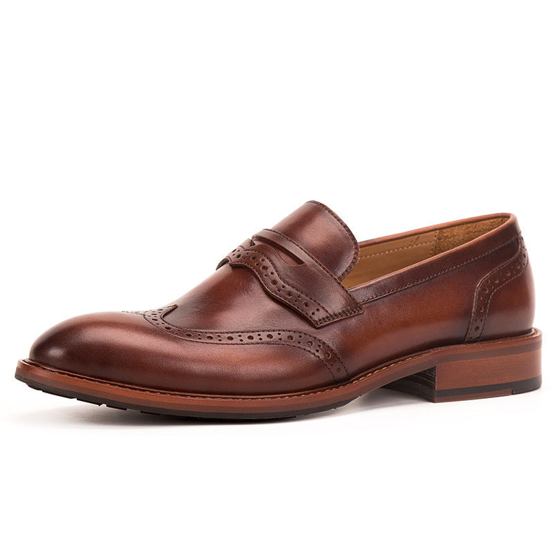 Handmade Men’s Leather Brooch Carved Loafers