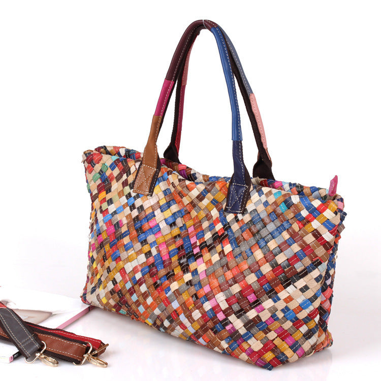 Qianpinhua Women's Cowhide Woven Shoulder Bag