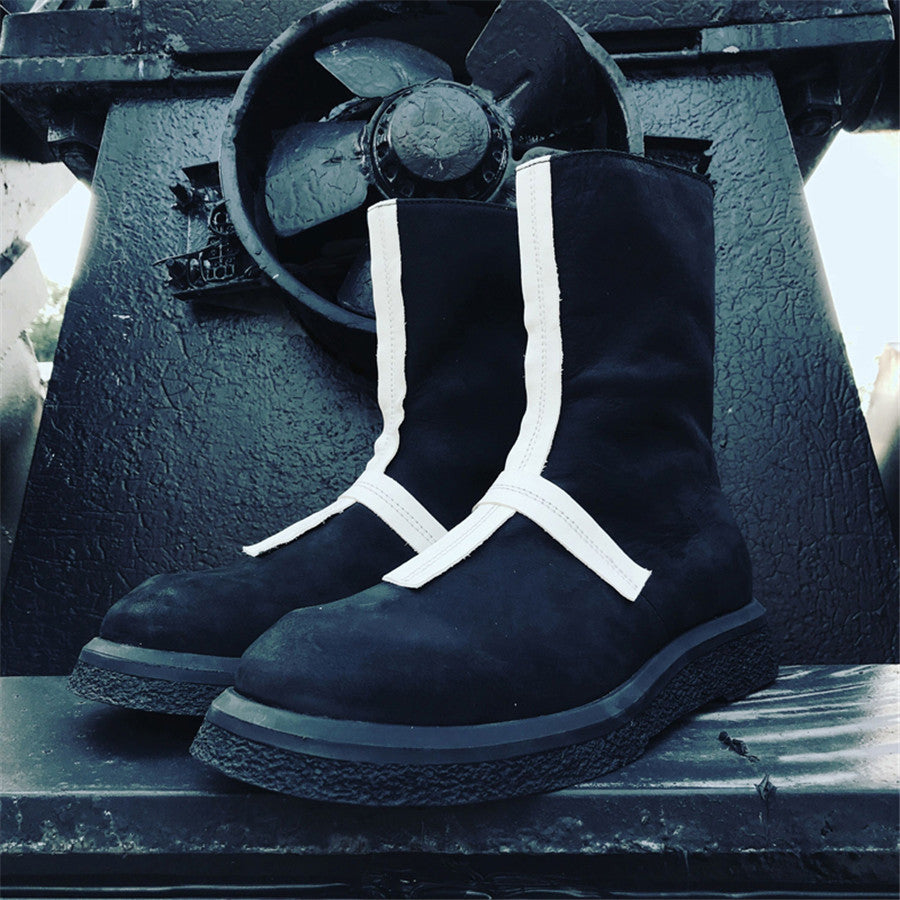Men's Leather Cross Stitch Martin Boots, Black, Sizes 39-44
