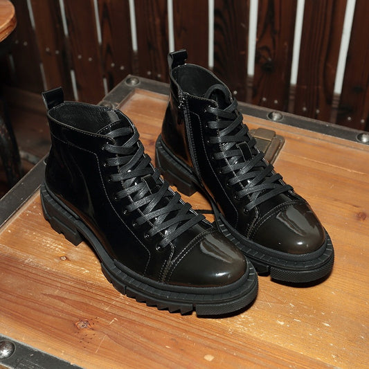 Men's Leather High Top Zipper Shoes Gray & Black