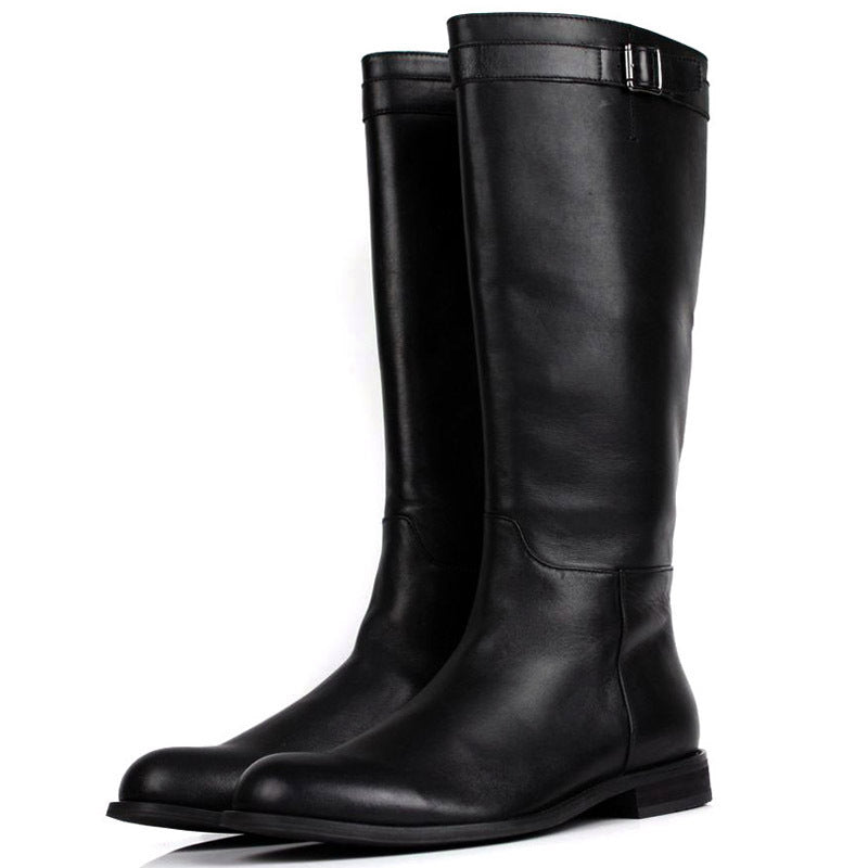 Men's Long Cowhide Knight Martin Boots, Leather, Black