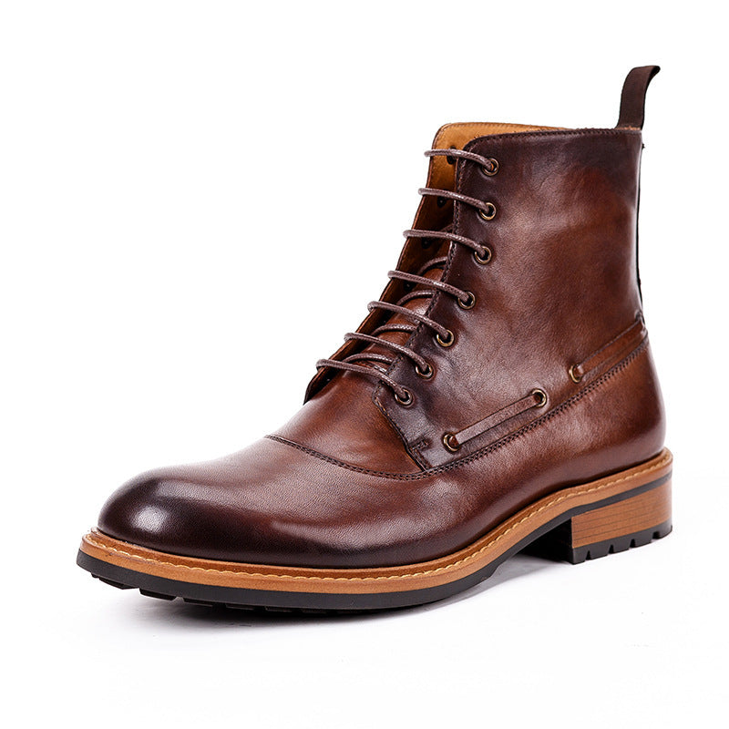 British Men's Retro Martin Boots | Cowhide Leather Brown