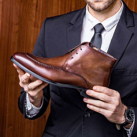 British Men's Retro Waxed Leather Martin Boots