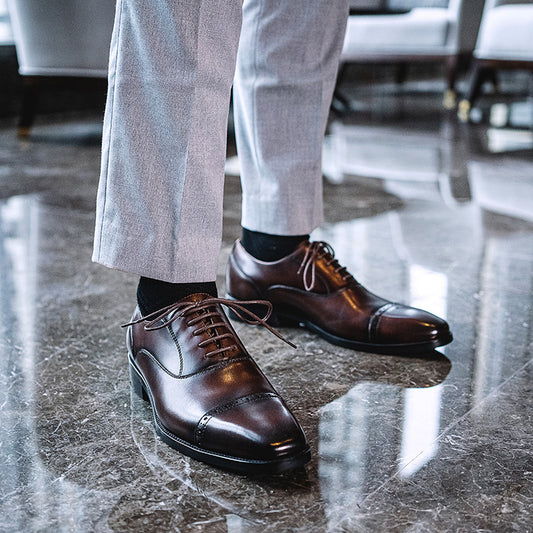 Handmade Men's Breathable Top Layer Cowhide Oxford Shoes