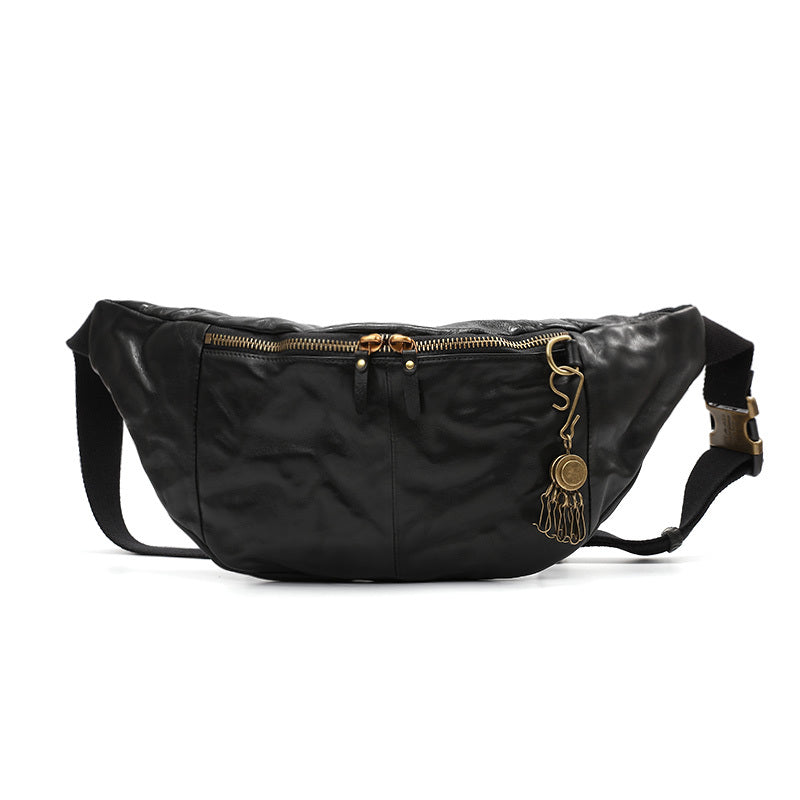 Men's Vintage Leather Waist Bag - Coffee & Black