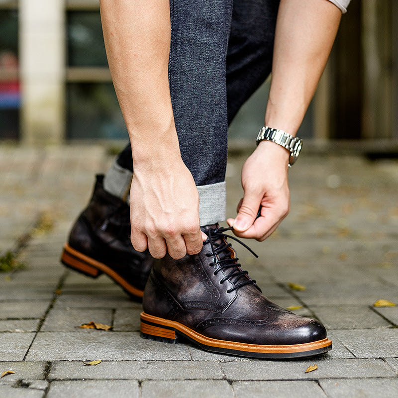 Men's Casual Round Toe Martin Boots | Cowhide Leather