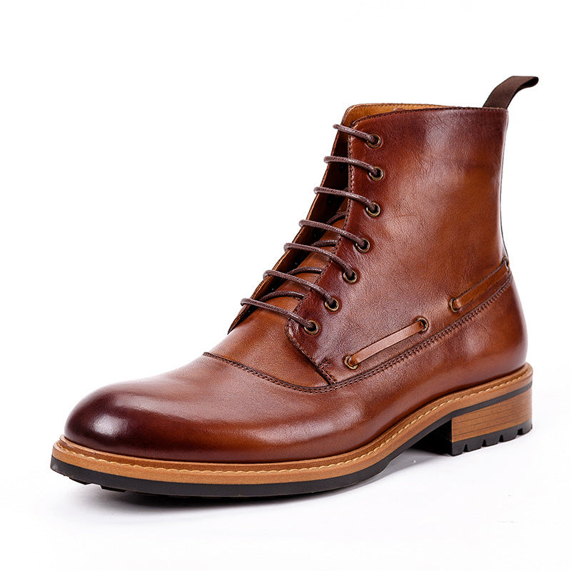 British Men's Retro Martin Boots | Cowhide Leather Brown