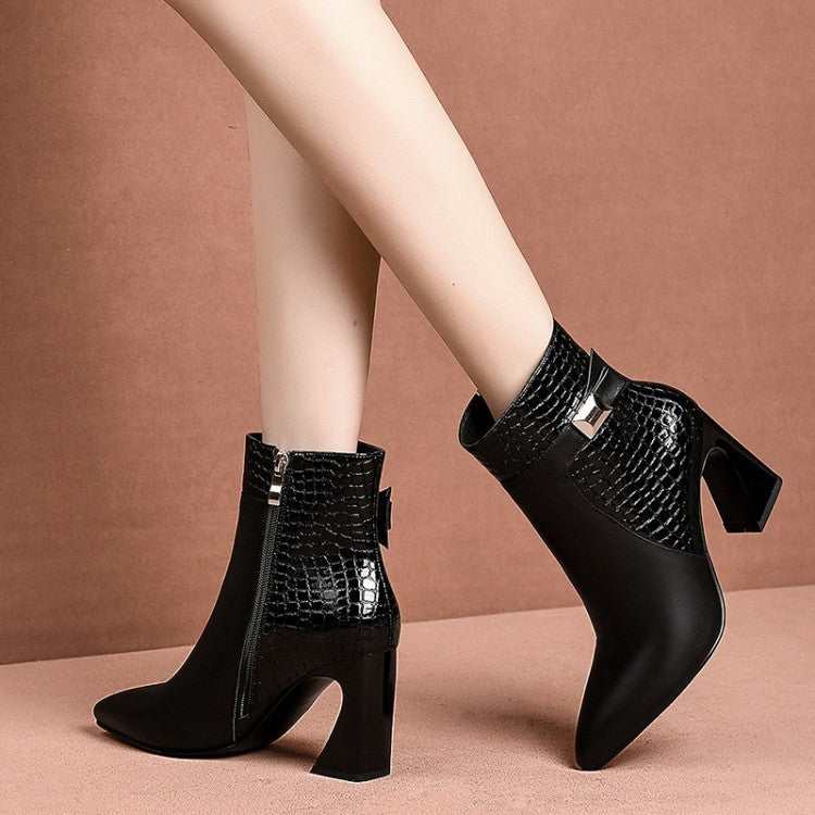Women’s Pointed Leather Martin Boots Thick Heel